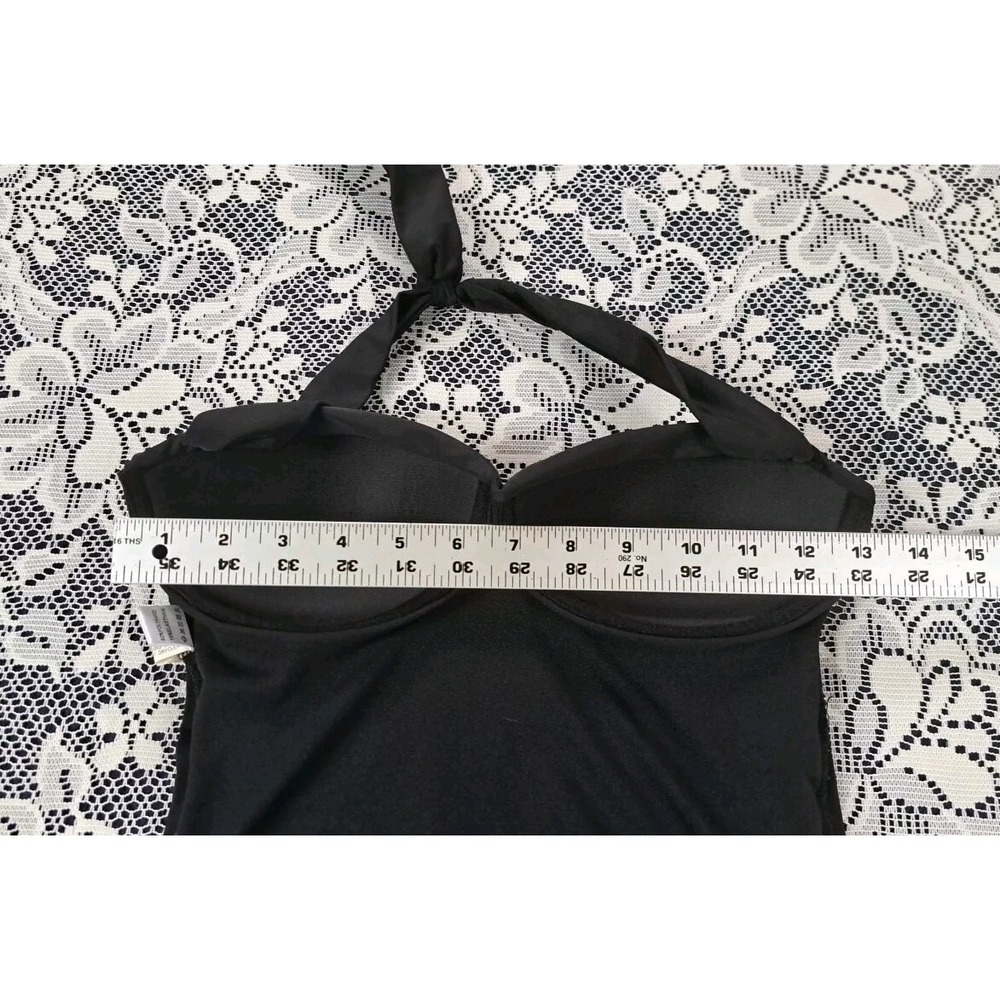 Cocoship Swimsuit Woman's Size M Solid Black One Piece Built-in Bra Halter Top - Picture 9 of 12